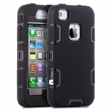 Hybrid Rugged Triple Layer Case with Hard Plastic Inner Shell and Rugged Soft Silicone Outer Skin for Apple iPhone 4 4S
